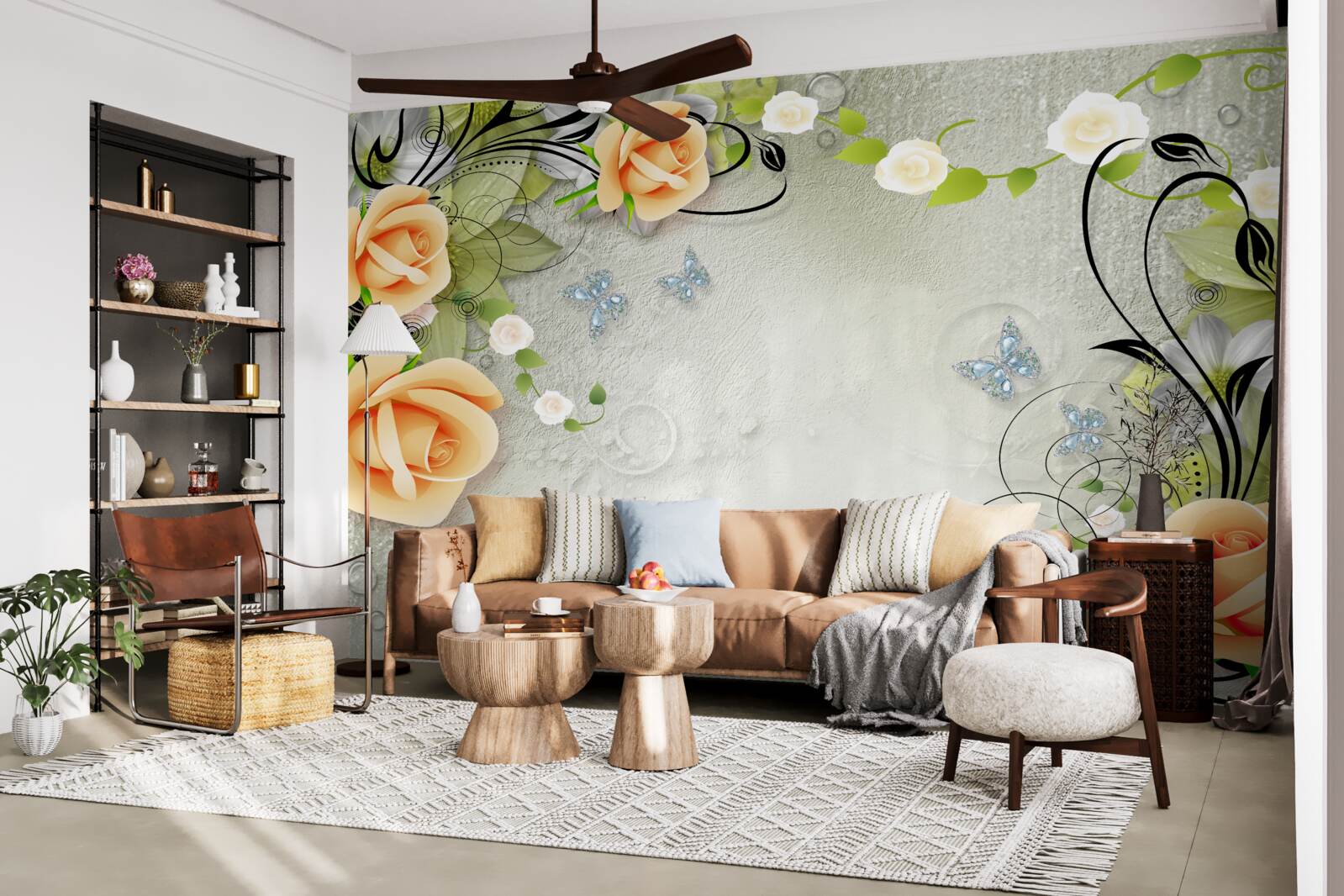 Fototapeta motyle na gałęziach róży brzoskwiniowej