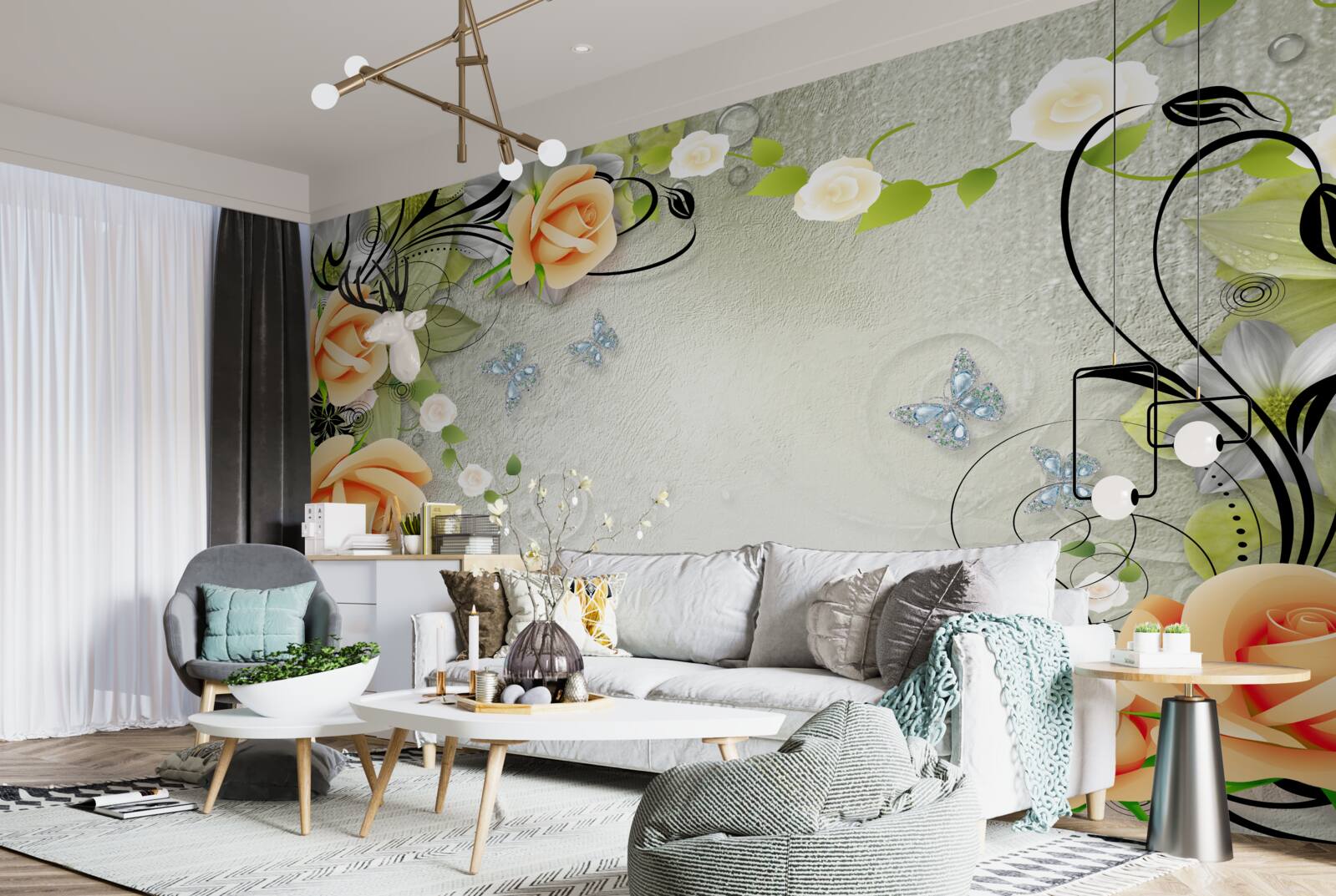 Fototapeta motyle na gałęziach róży brzoskwiniowej