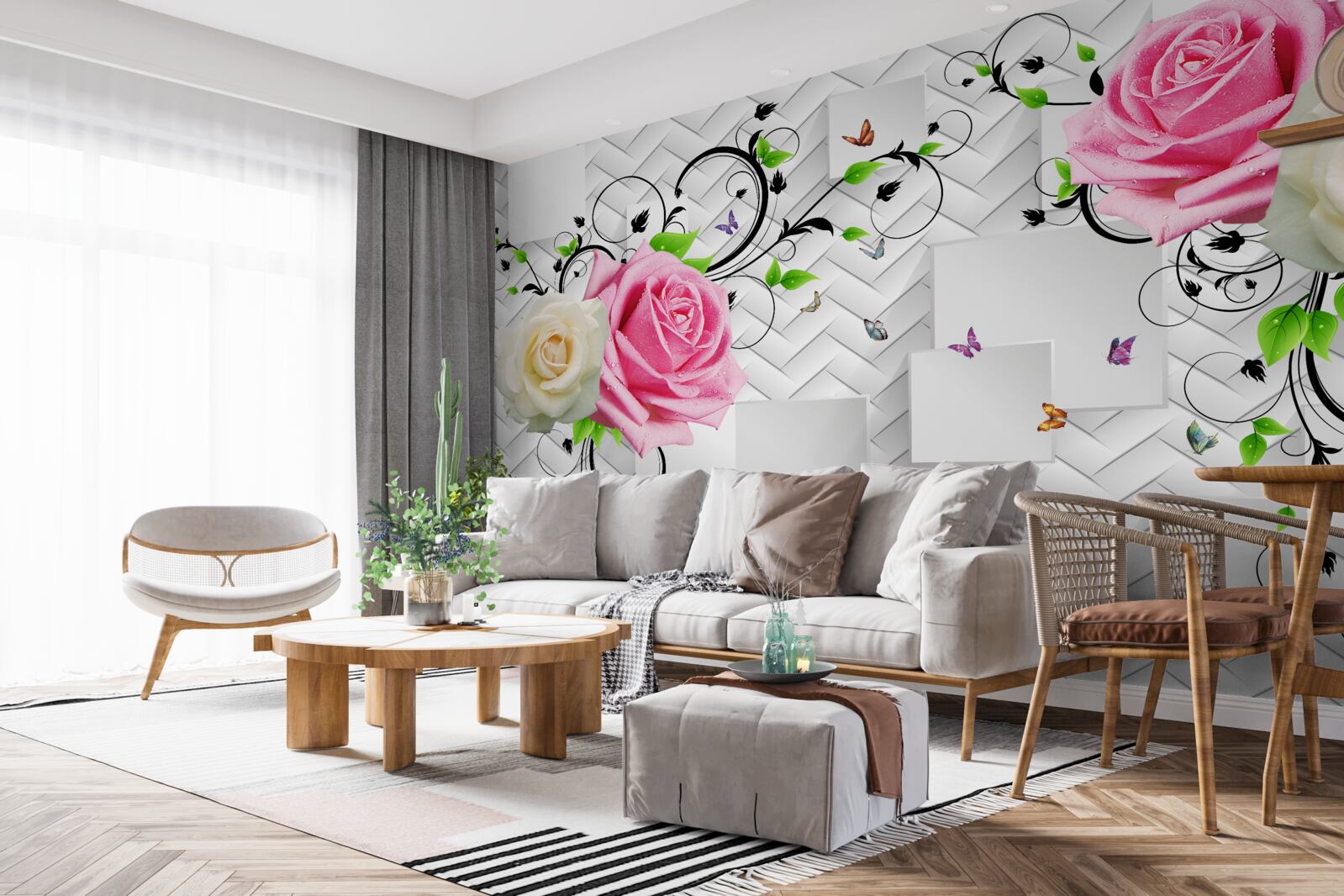 Fototapeta białe i różowe róże na abstrakcyjnym tle