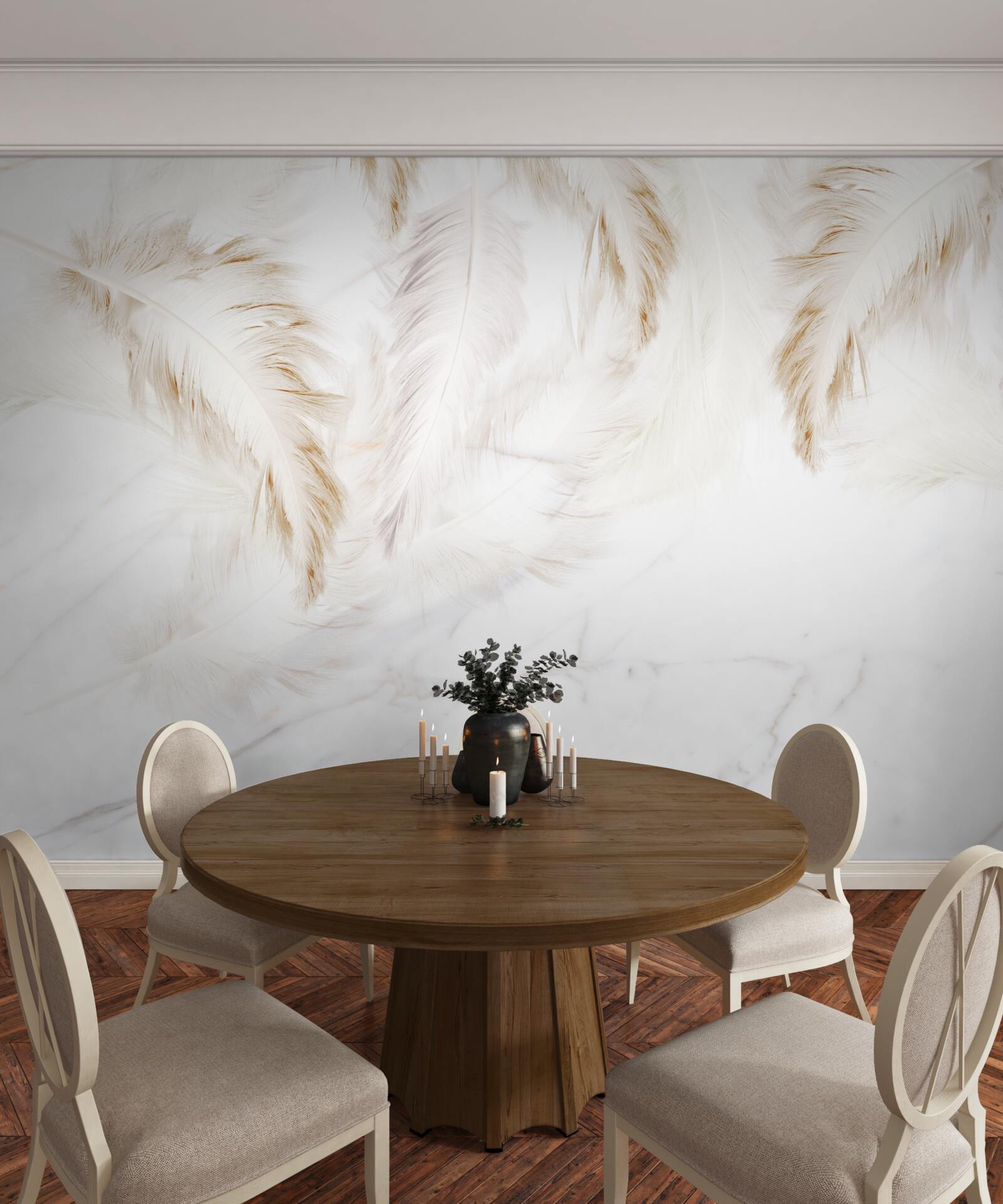 Fototapeta jasne tło ze złotymi, skomplikowanymi sekcjami piór