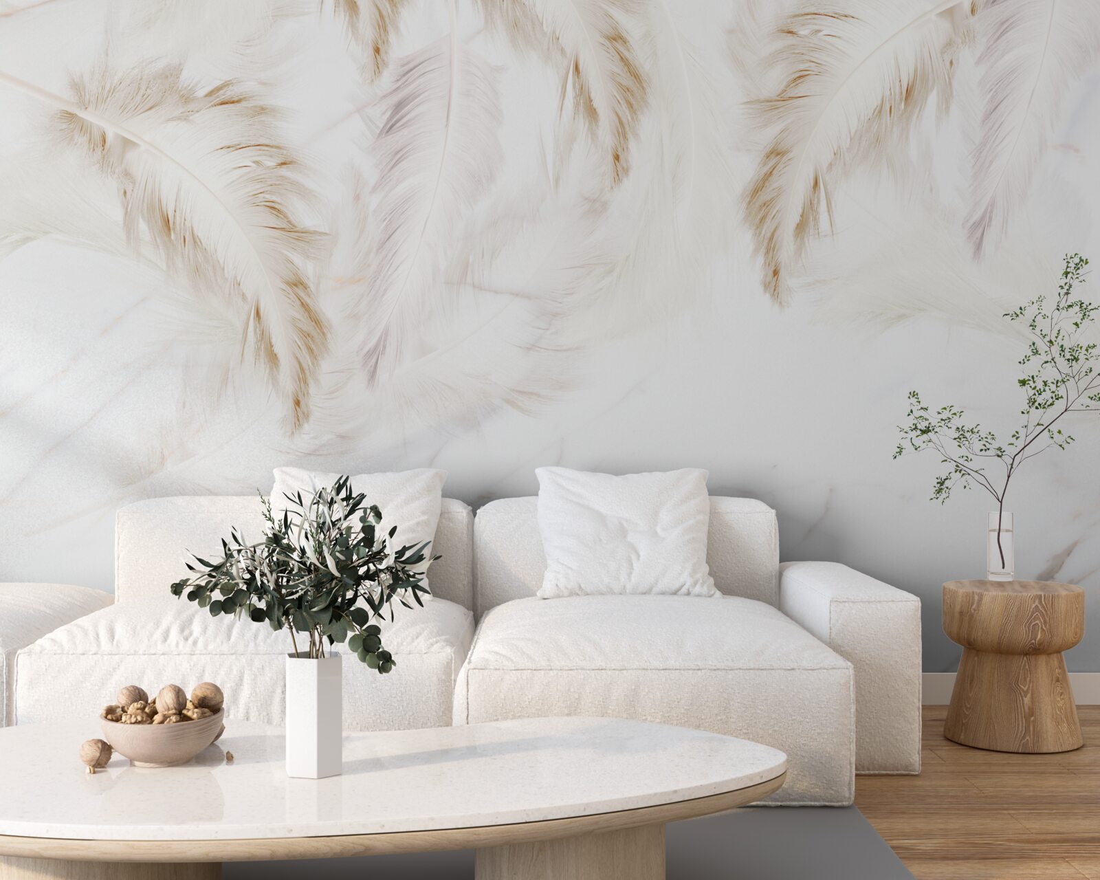 Fototapeta jasne tło ze złotymi, skomplikowanymi sekcjami piór