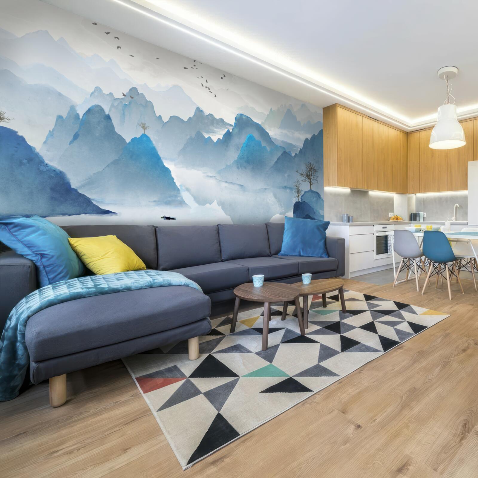 Fototapeta wędkarz na spokojnej górskiej rzece