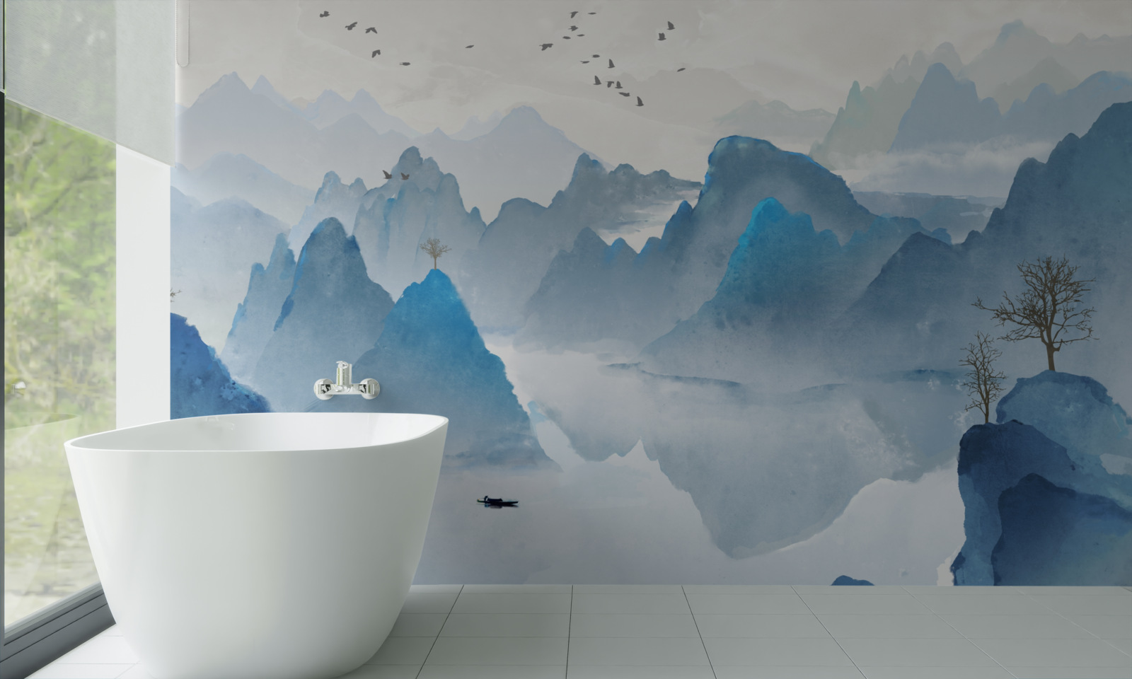 Fototapeta wędkarz na spokojnej górskiej rzece