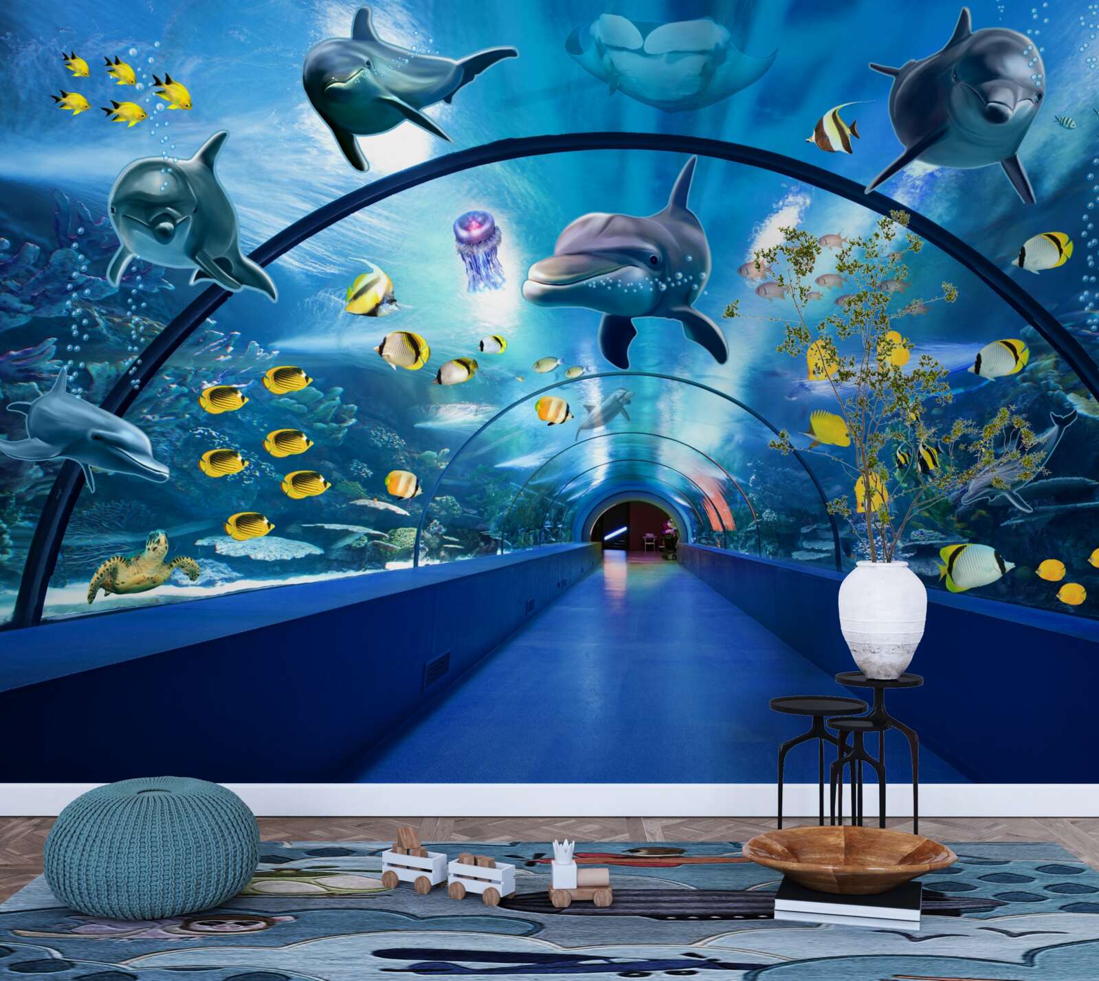 Fototapeta w akwarium są delfiny i ryby