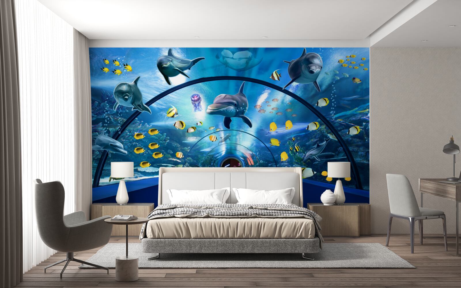 Fototapeta w akwarium są delfiny i ryby
