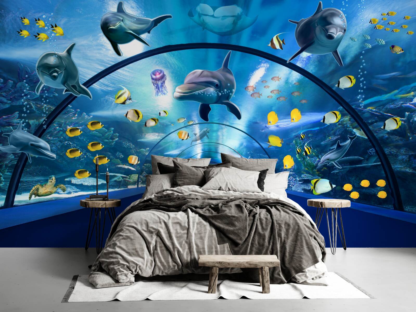 Fototapeta w akwarium są delfiny i ryby