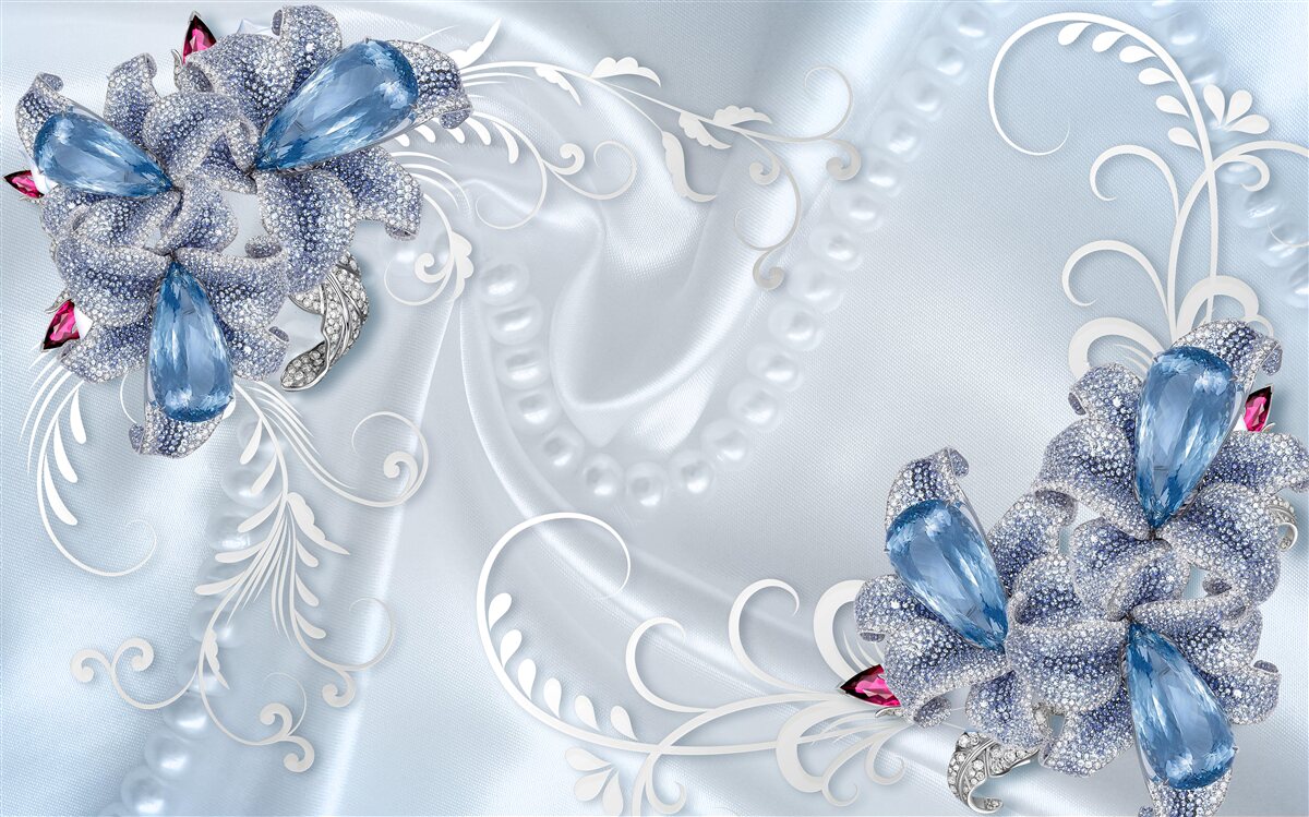 Fototapeta egzotyczne kwiaty utkane ze szlachetnego srebra i pięknych kamieni szlachetnych