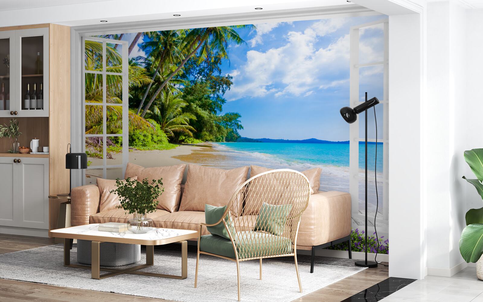 Fototapeta z okna roztacza się panorama plaży