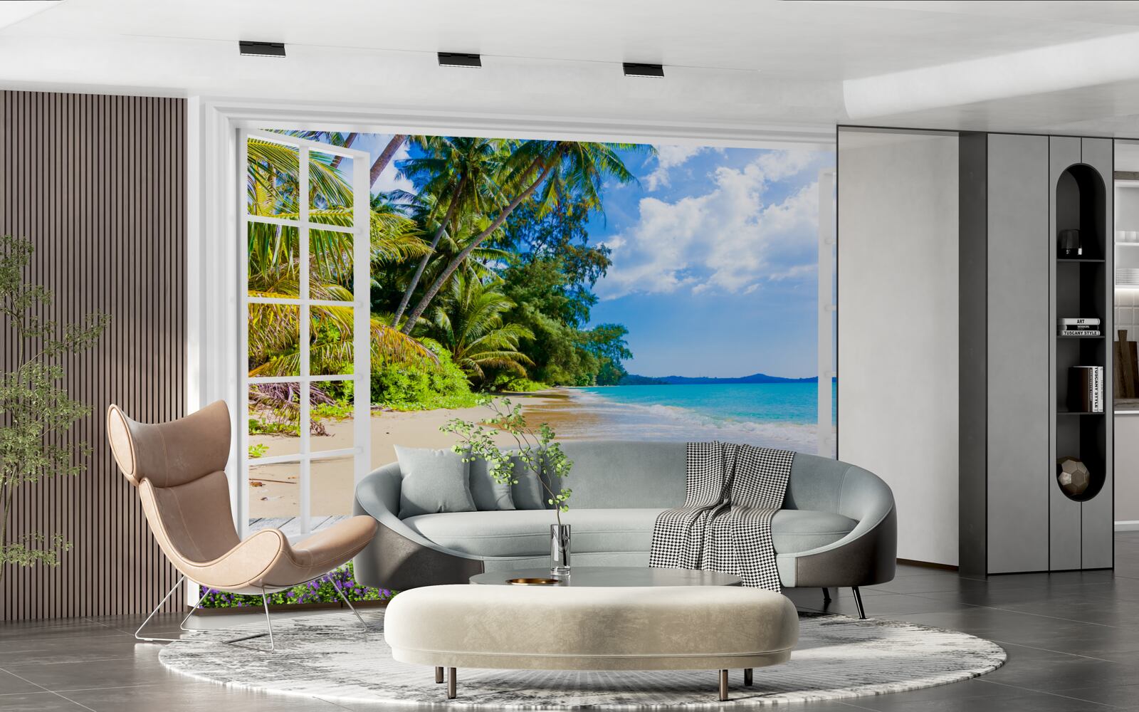 Fototapeta z okna roztacza się panorama plaży