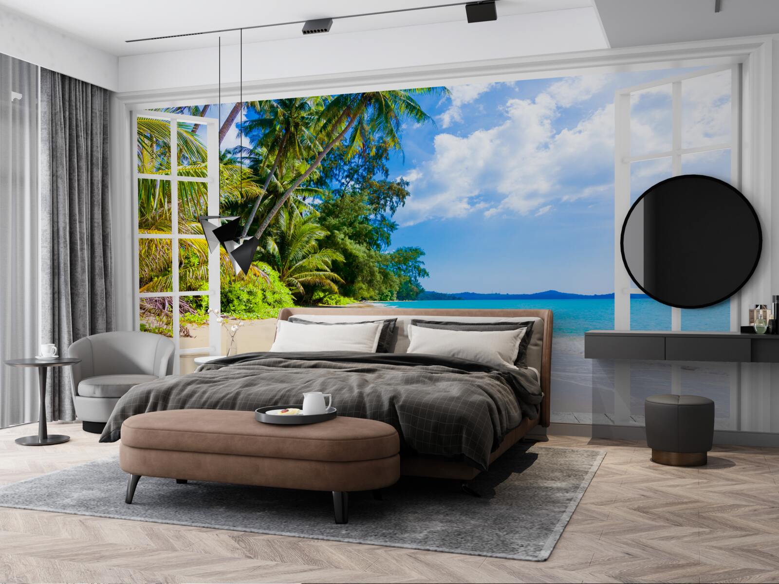 Fototapeta z okna roztacza się panorama plaży