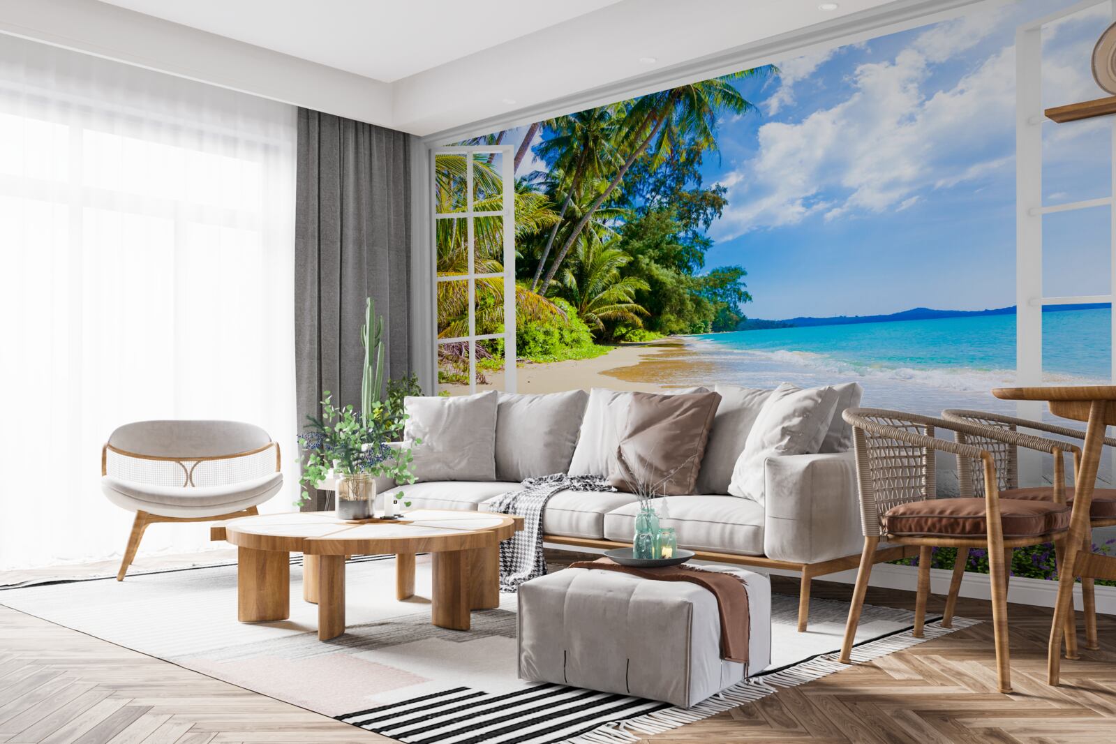 Fototapeta z okna roztacza się panorama plaży