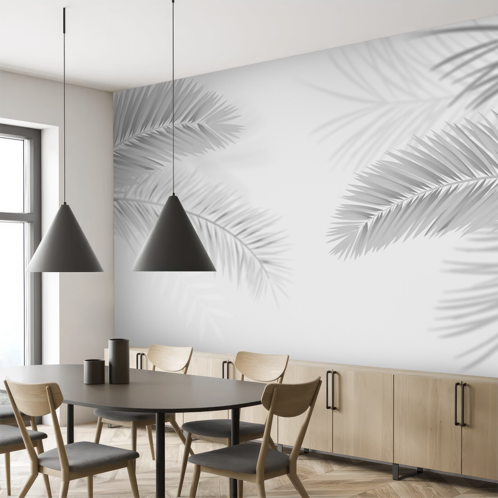 Fototapeta liście paproci w czerni i bieli