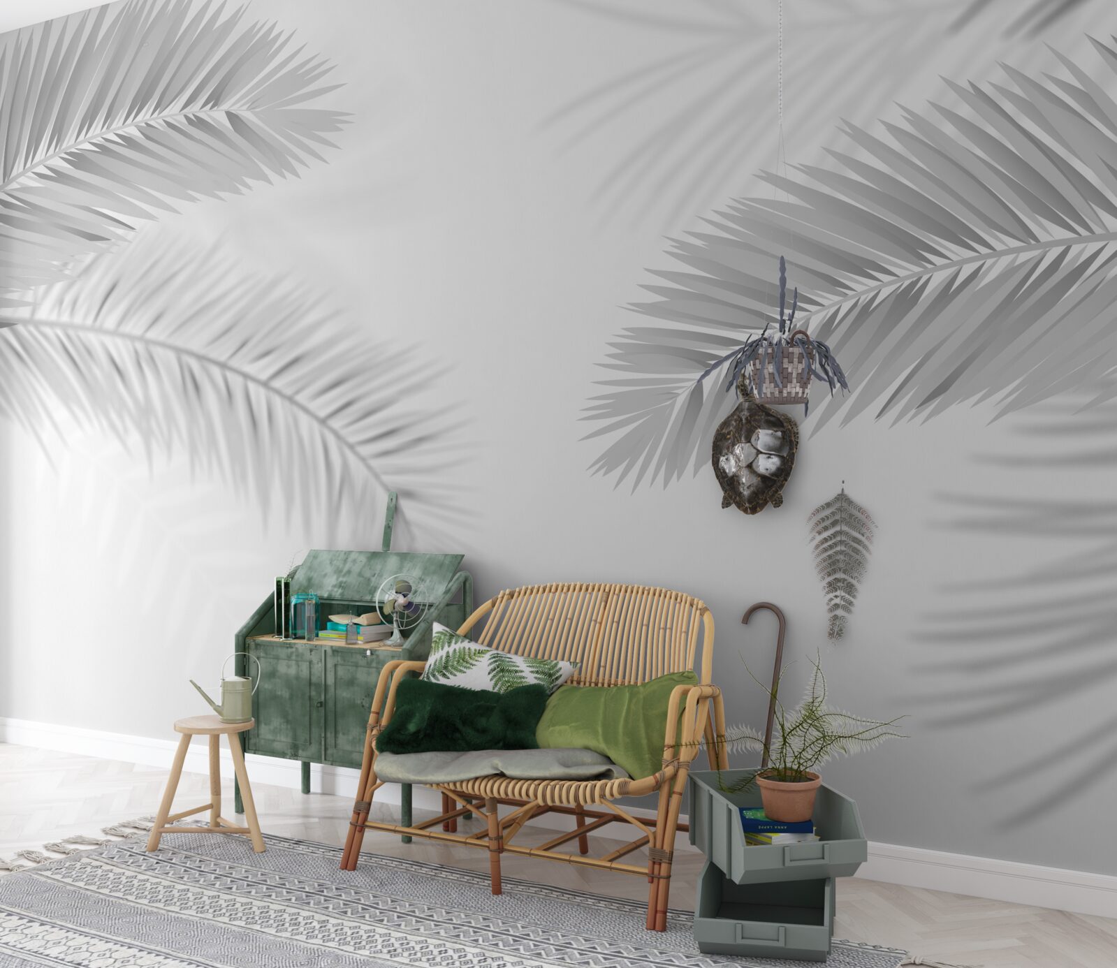 Fototapeta liście paproci w czerni i bieli