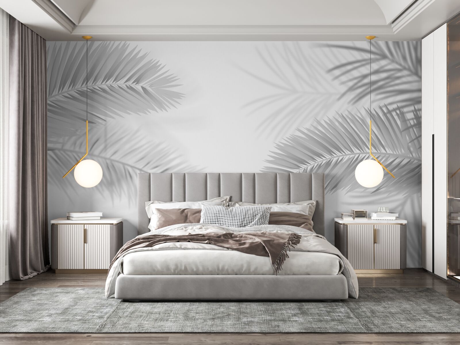 Fototapeta liście paproci w czerni i bieli