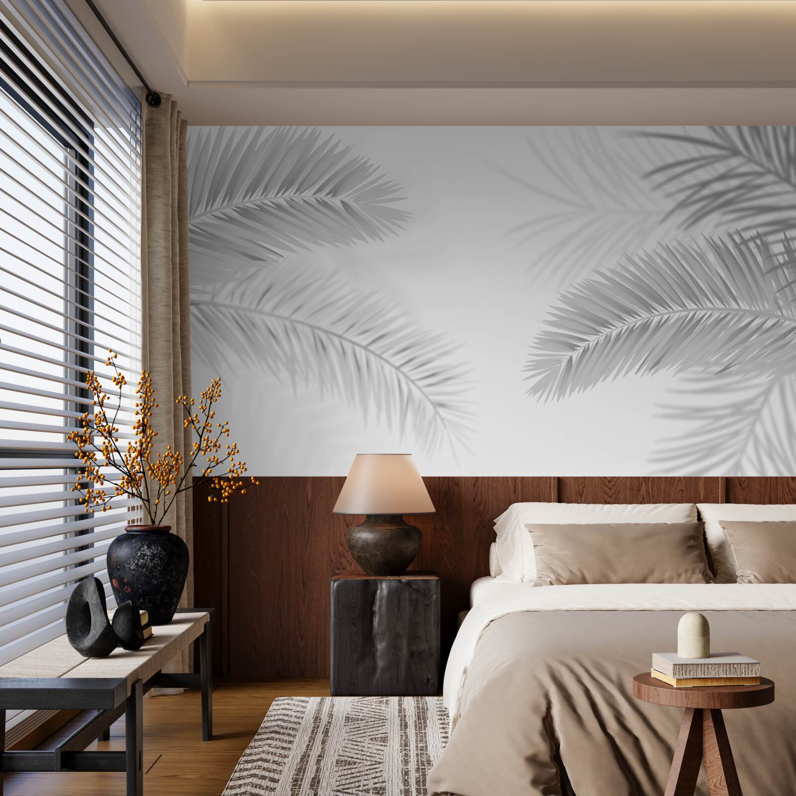 Fototapeta liście paproci w czerni i bieli