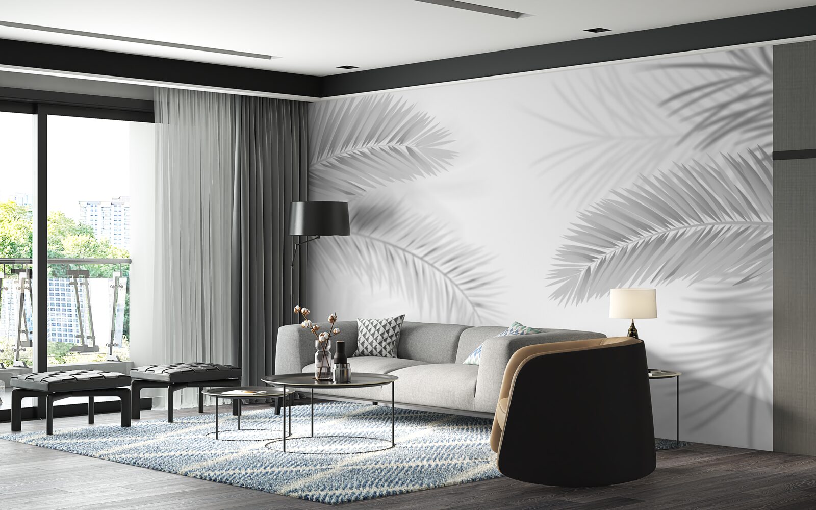 Fototapeta liście paproci w czerni i bieli