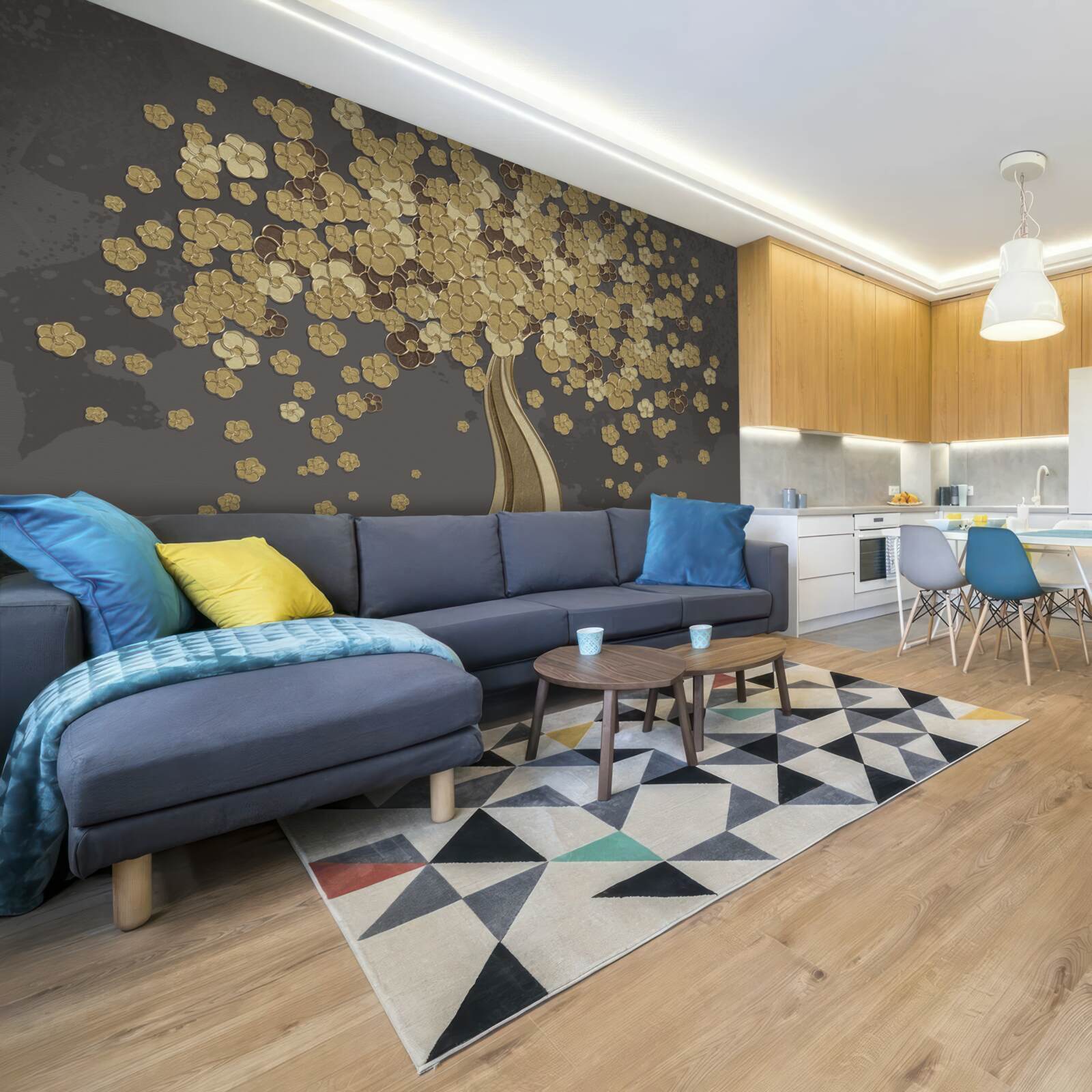 Fototapeta nocne drzewo kwitnące złotem