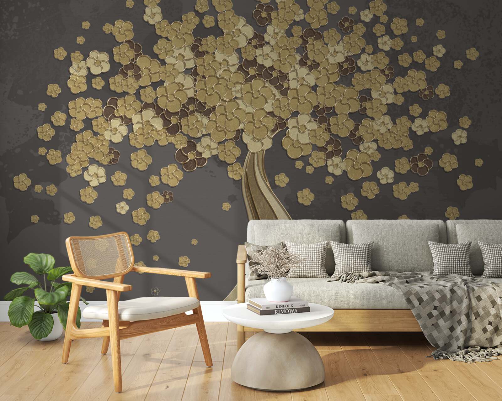 Fototapeta nocne drzewo kwitnące złotem