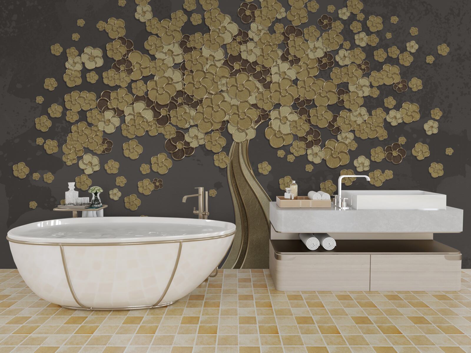 Fototapeta nocne drzewo kwitnące złotem