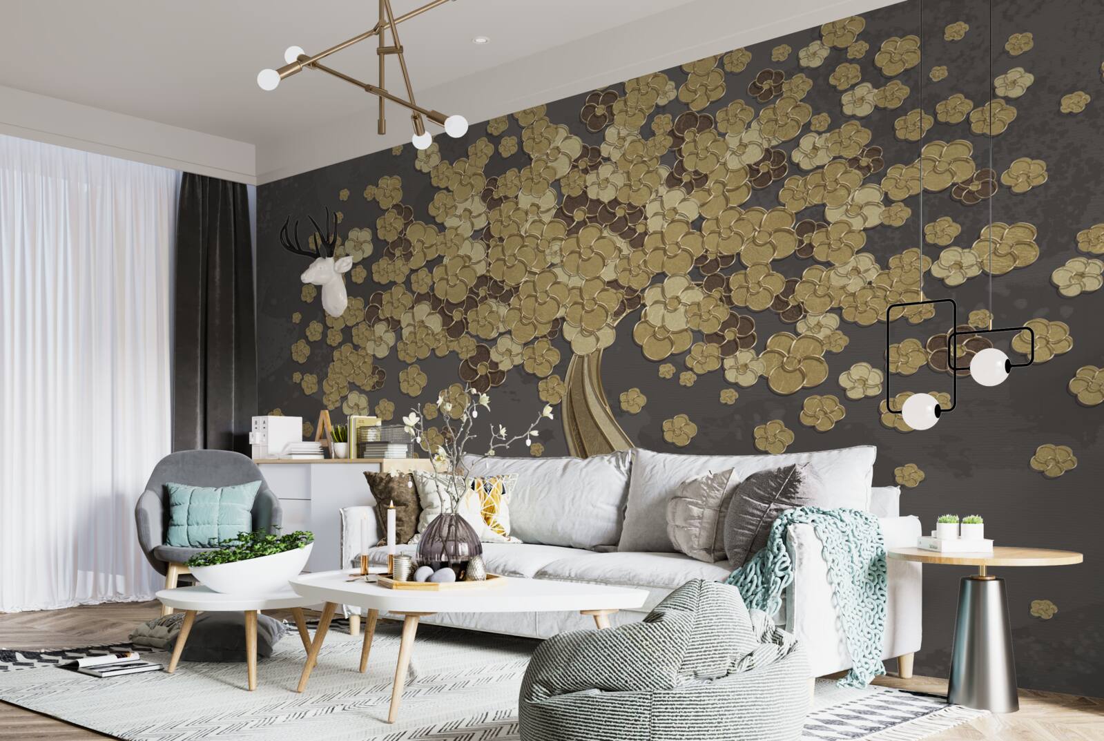 Fototapeta nocne drzewo kwitnące złotem