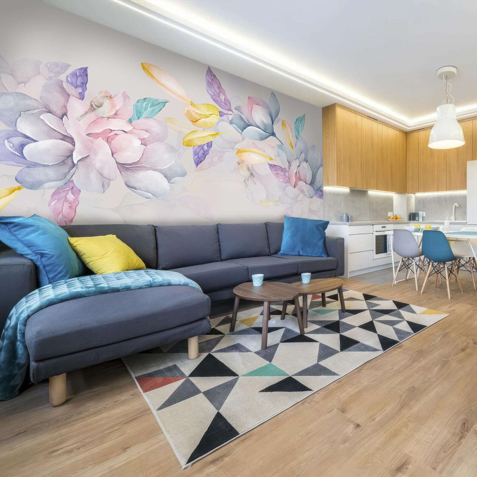 Fototapeta gałąź z jaskrawoczerwonymi kwiatami