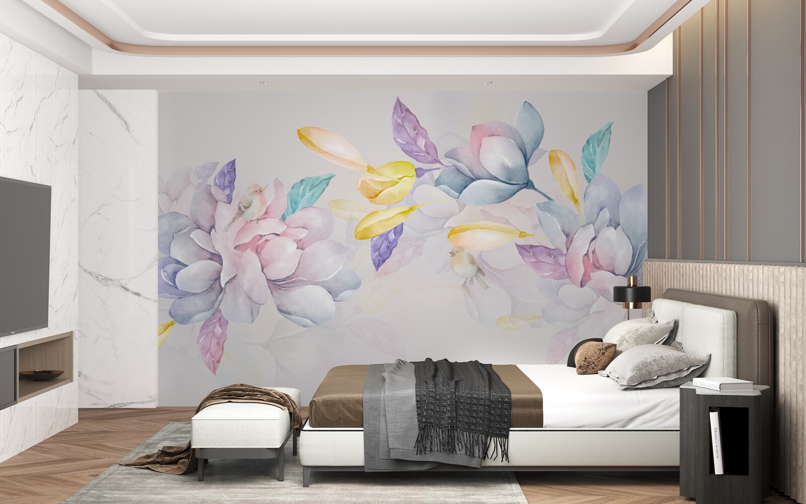 Fototapeta gałąź z jaskrawoczerwonymi kwiatami