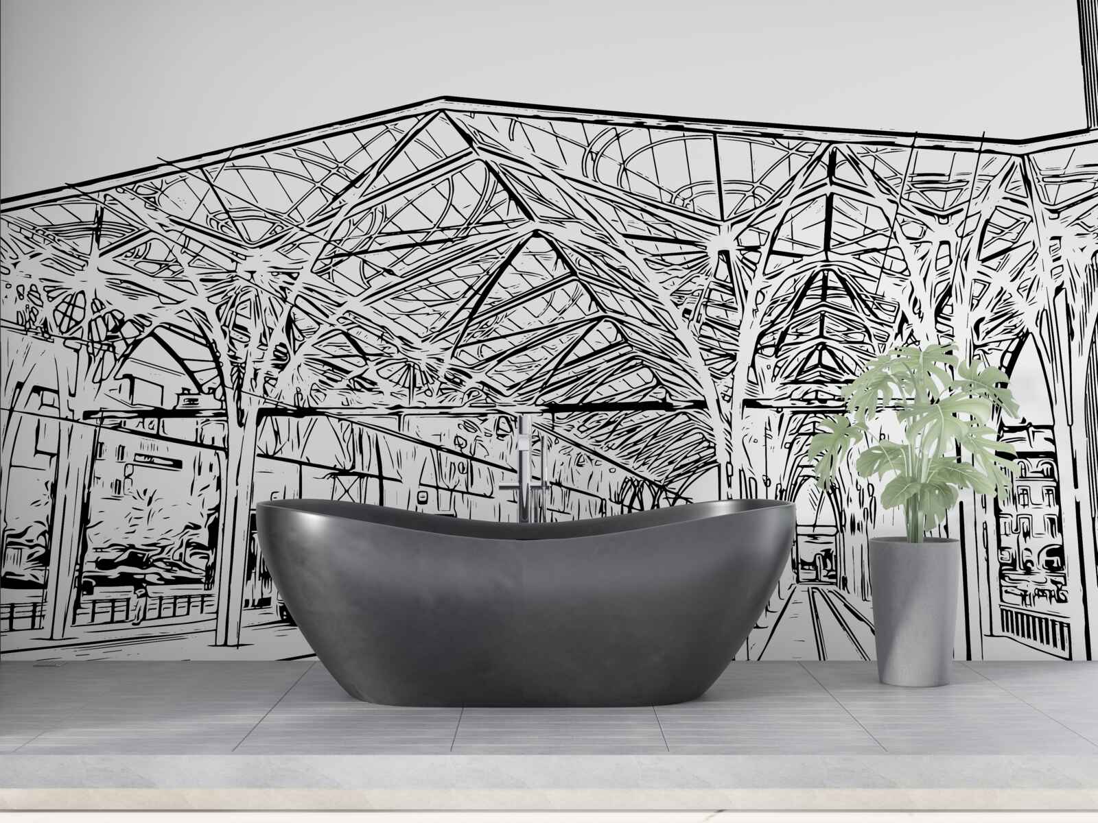 Fototapeta dworzec i pociągi widoczne na zdjęciu