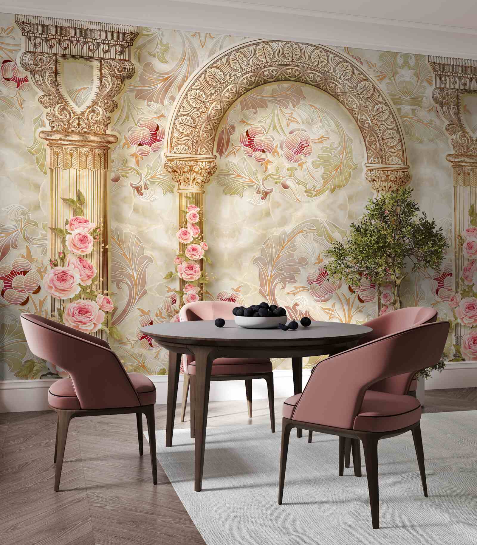 Fototapeta tradycyjne łuki ozdobione kwiatami róż