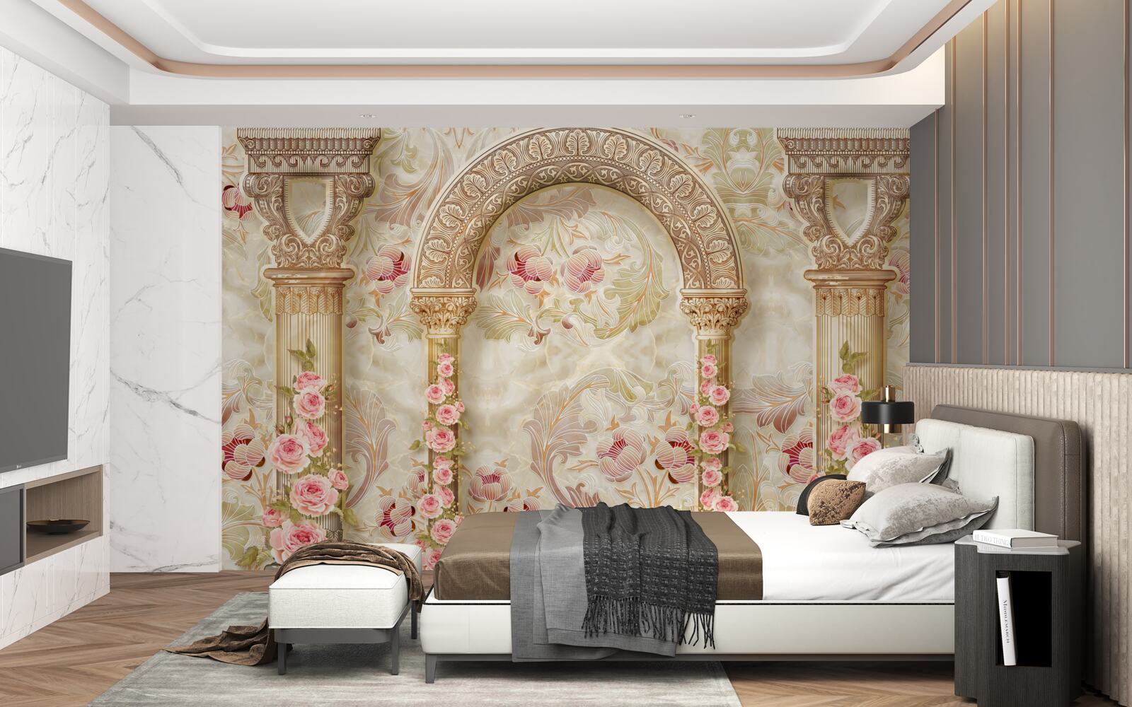 Fototapeta tradycyjne łuki ozdobione kwiatami róż