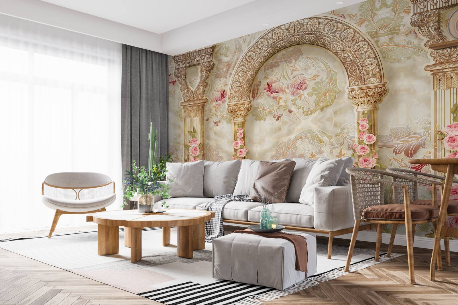 Fototapeta tradycyjne łuki ozdobione kwiatami róż