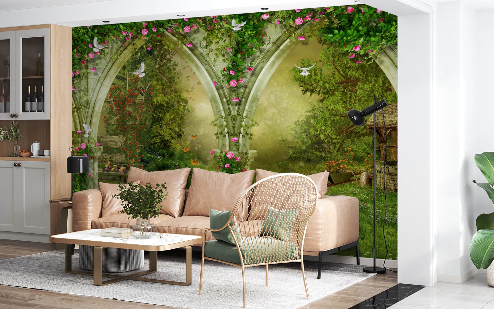 Fototapeta Łuki wykonane z zielonego kamienia z wizerunkami zwierząt