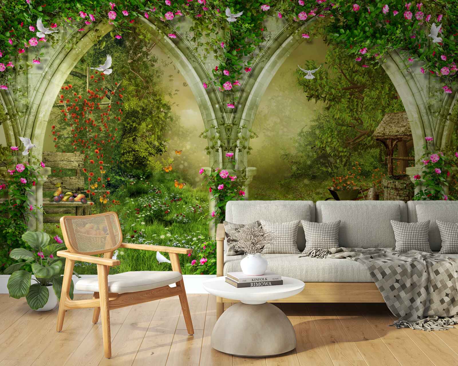 Fototapeta Łuki wykonane z zielonego kamienia z wizerunkami zwierząt