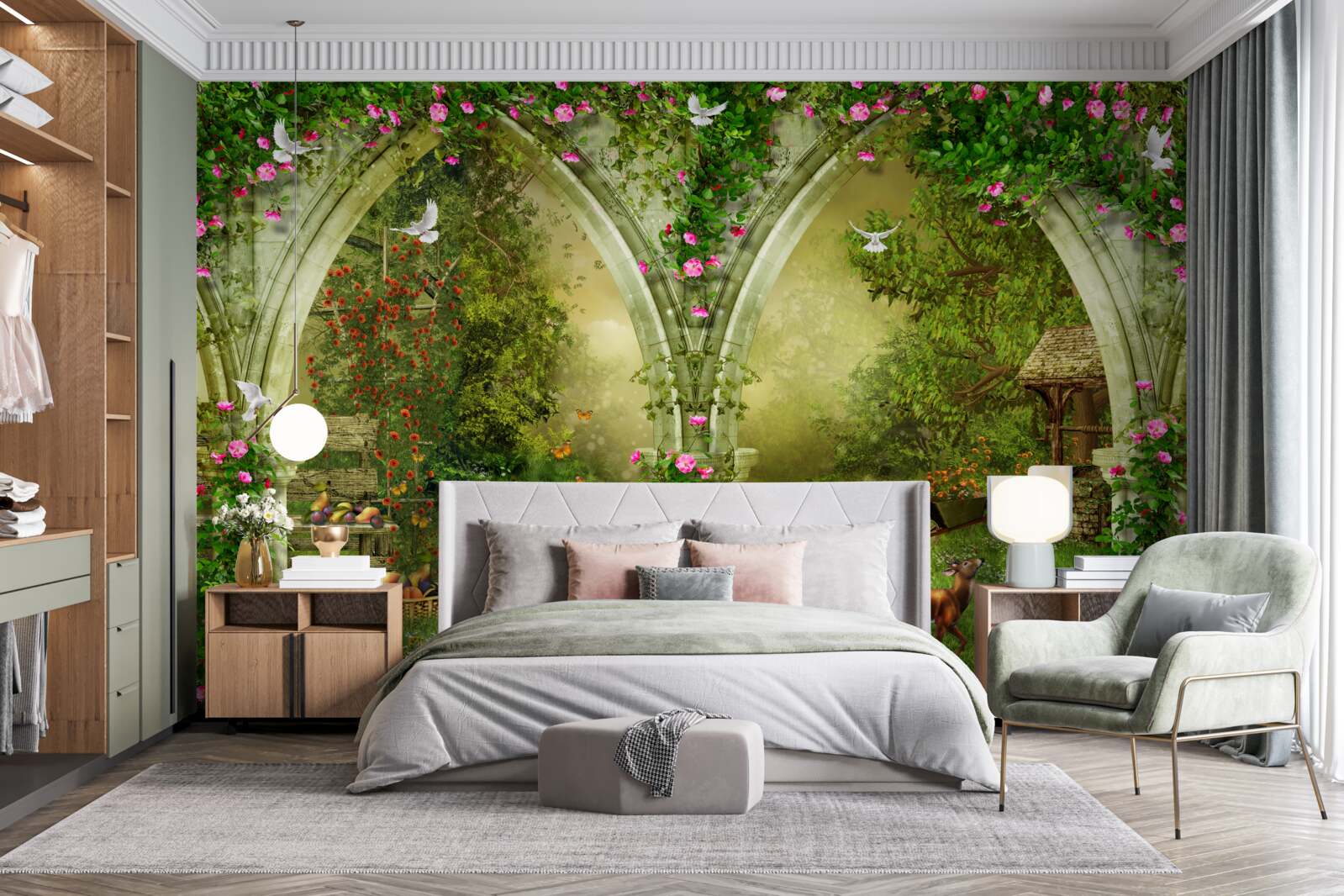 Fototapeta Łuki wykonane z zielonego kamienia z wizerunkami zwierząt