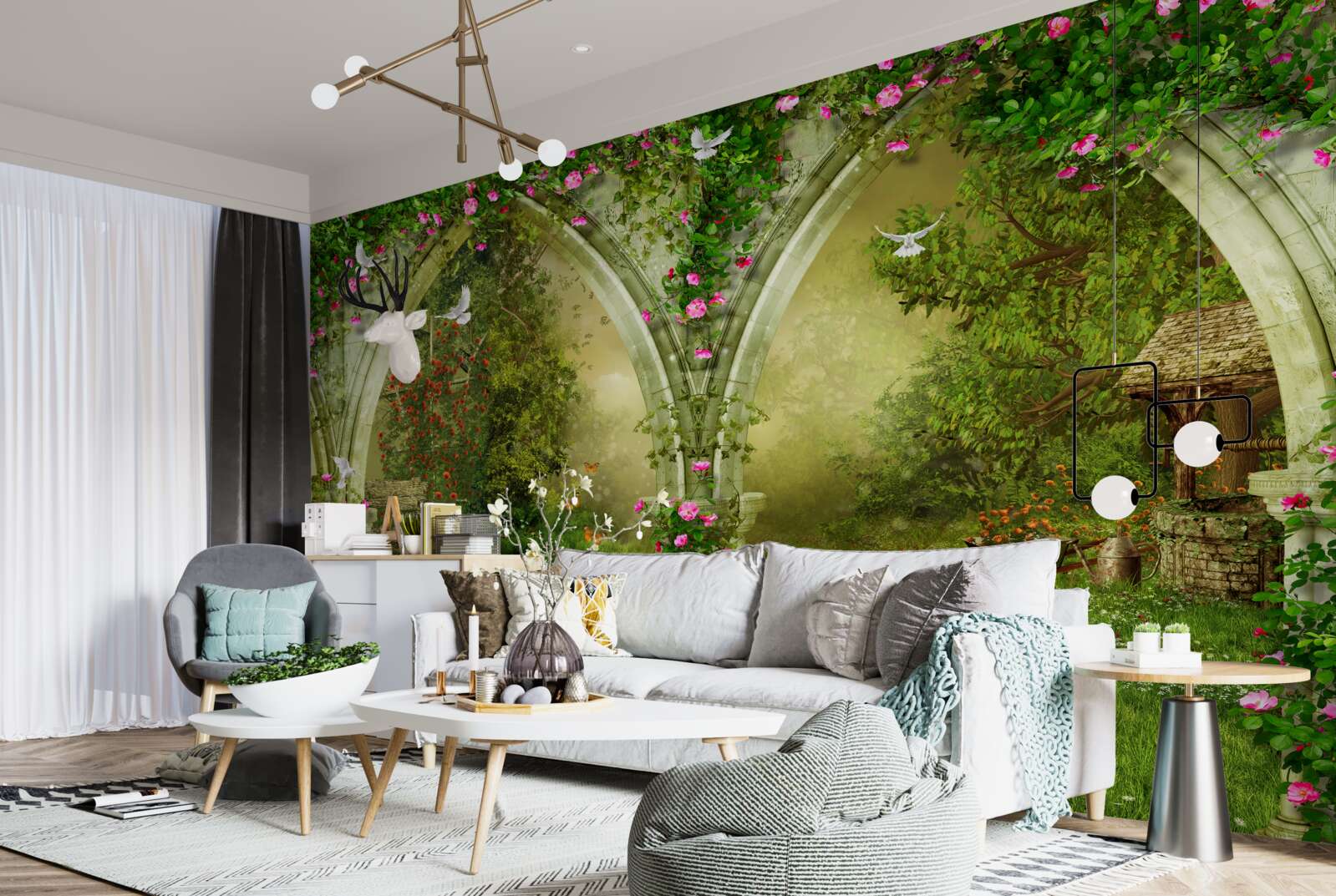 Fototapeta Łuki wykonane z zielonego kamienia z wizerunkami zwierząt