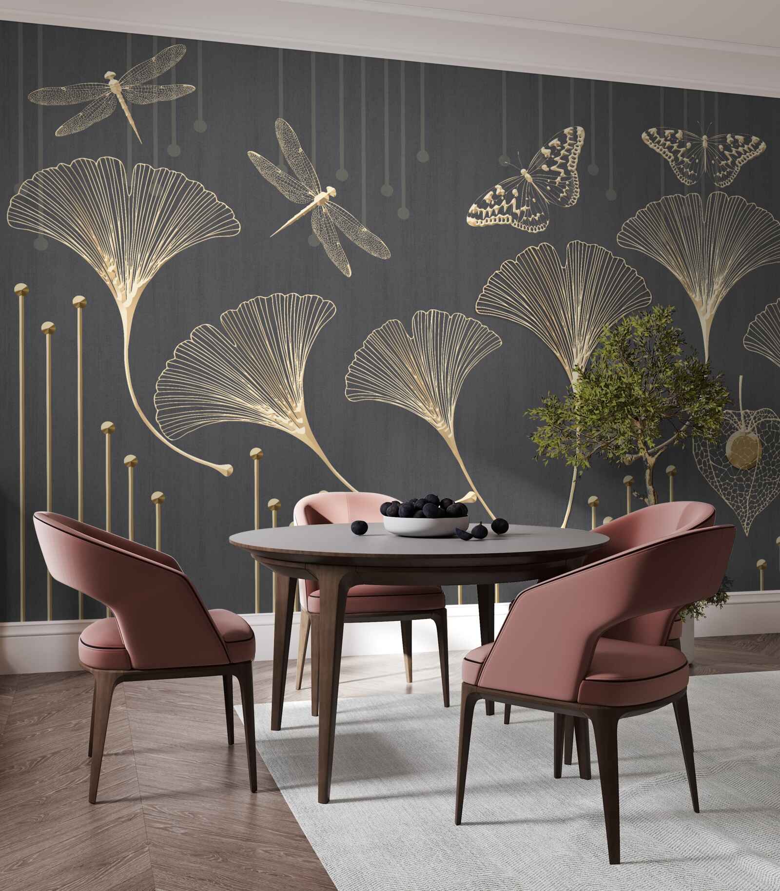 Fototapeta przeciwnie, pionowe linie zbiegają się na szarym tle