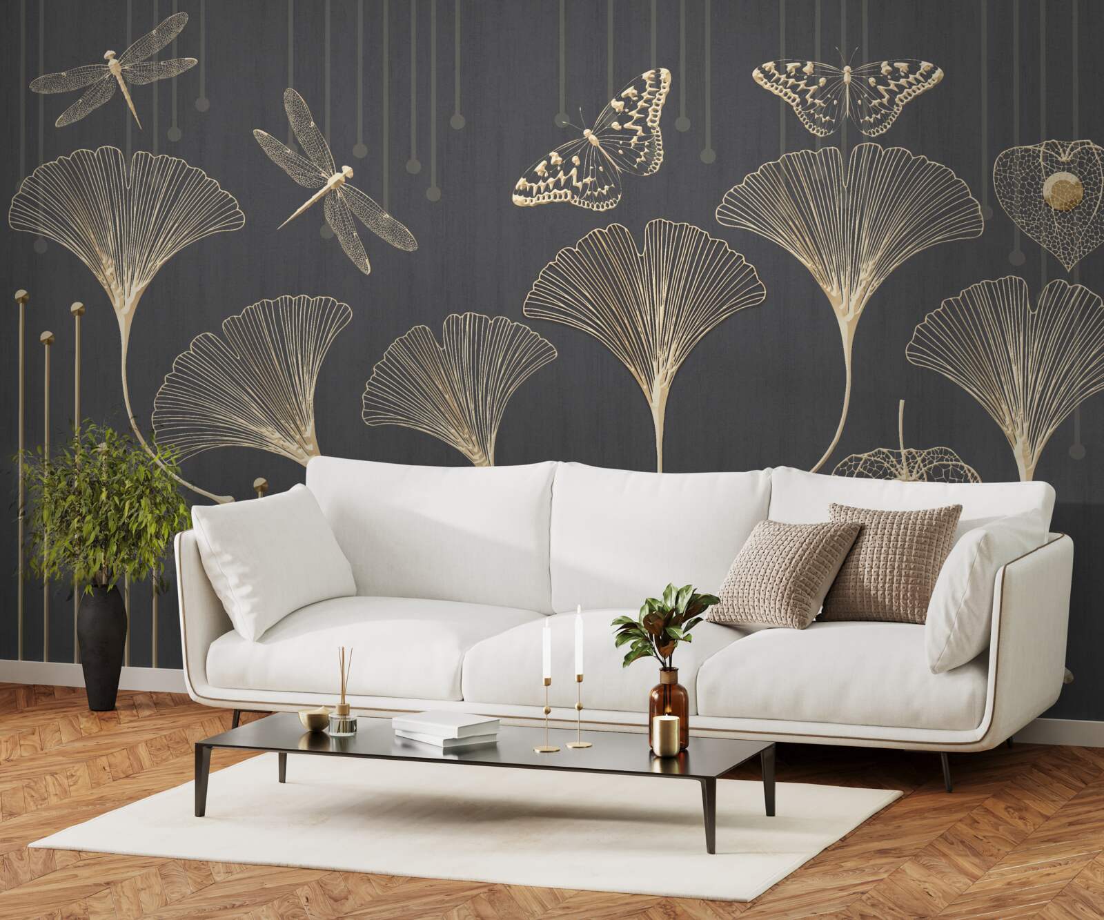 Fototapeta przeciwnie, pionowe linie zbiegają się na szarym tle