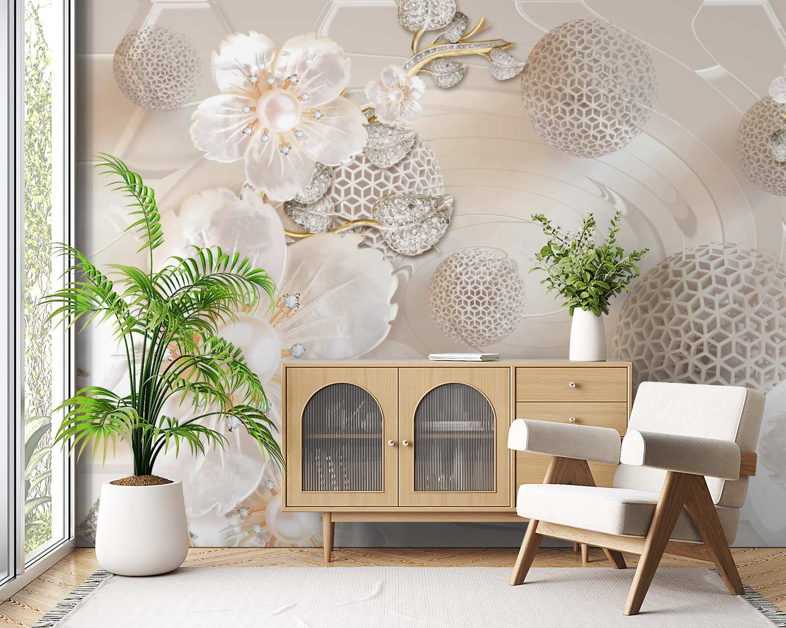 Fototapeta jasne pływające kule i lekkie wieńce botaniczne