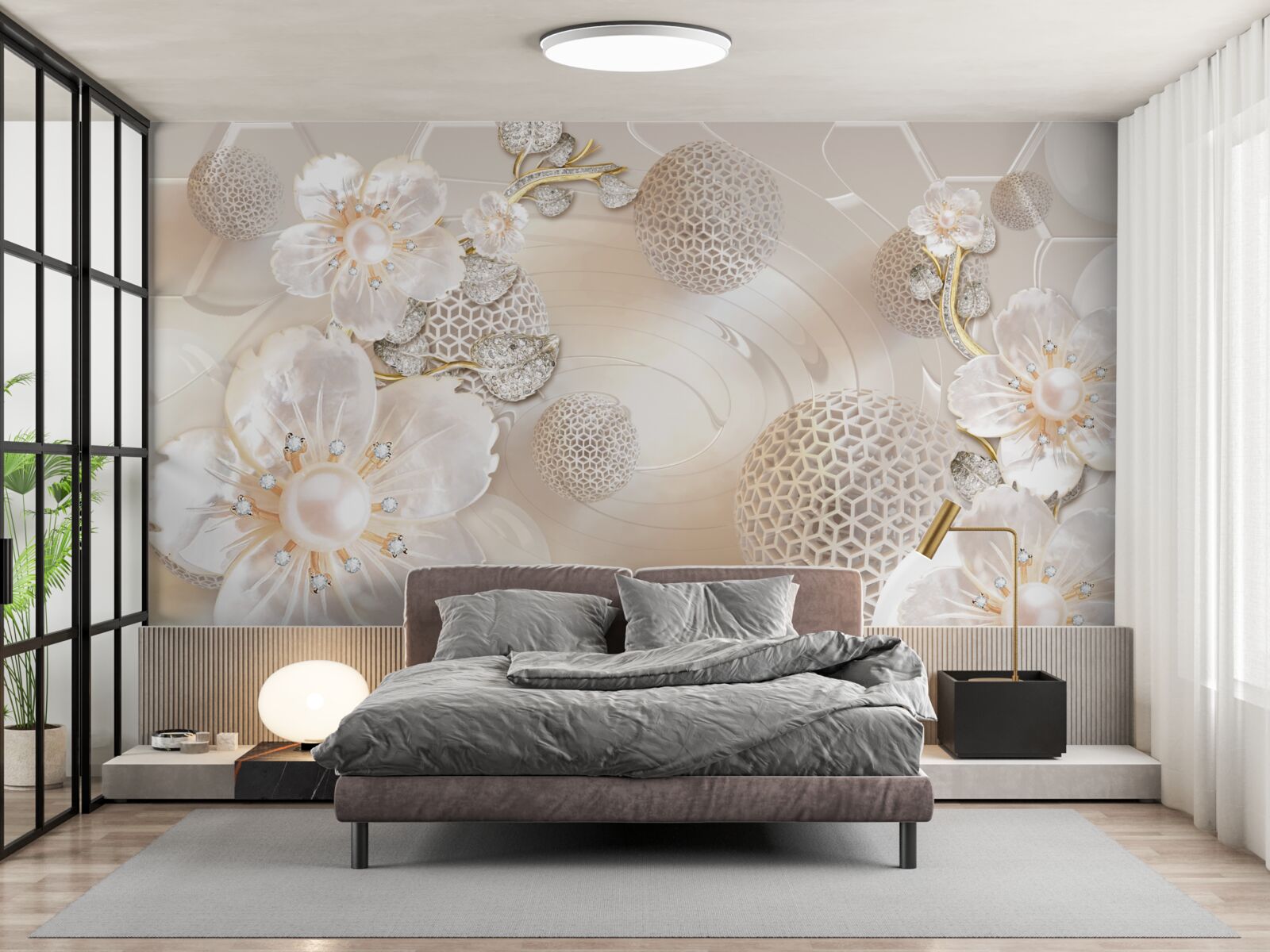 Fototapeta jasne pływające kule i lekkie wieńce botaniczne