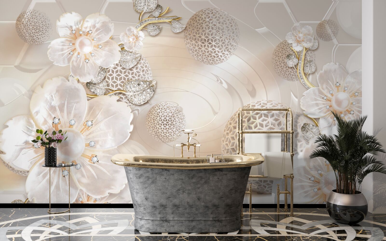 Fototapeta jasne pływające kule i lekkie wieńce botaniczne