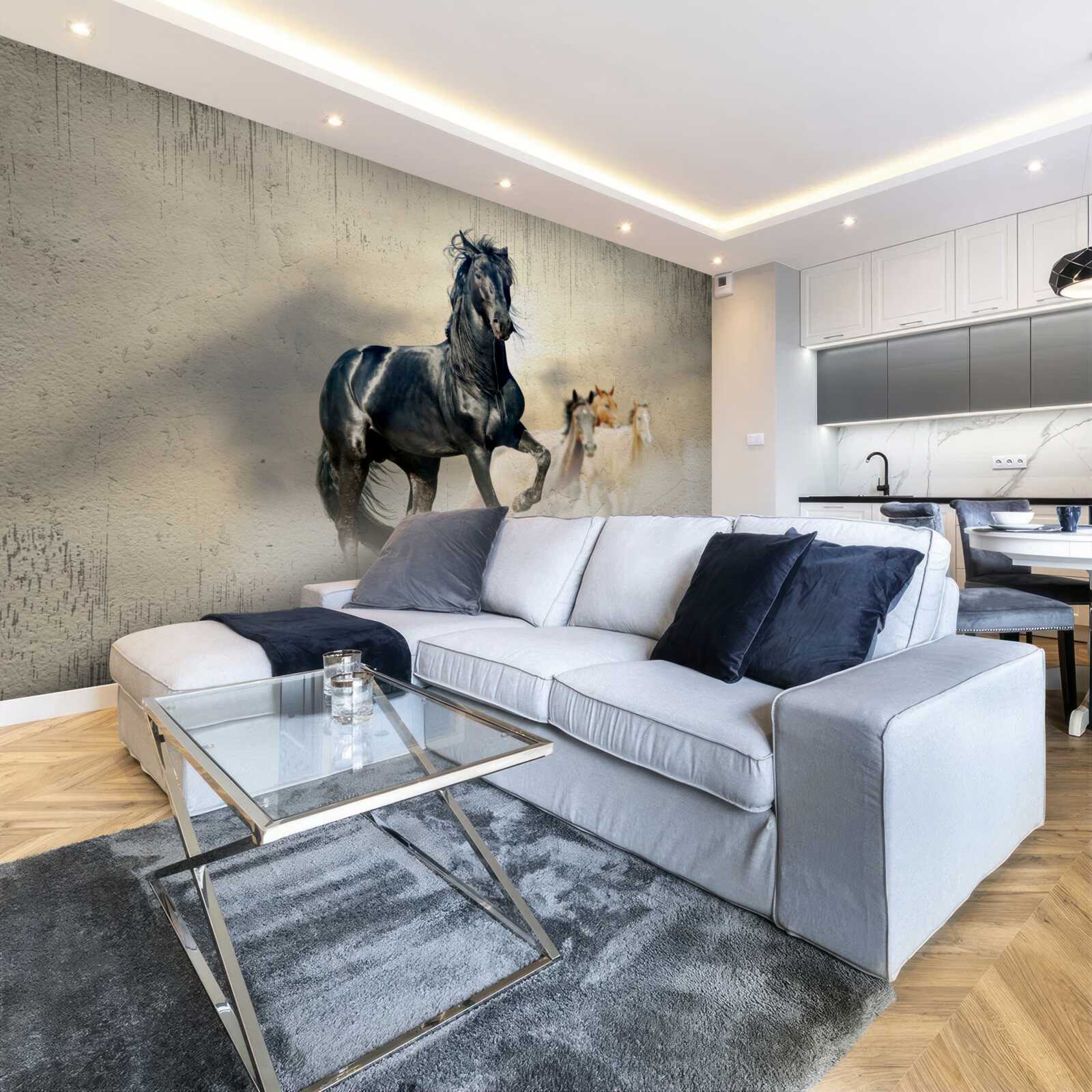 Fototapeta na rozległej łące pasie się stado koni