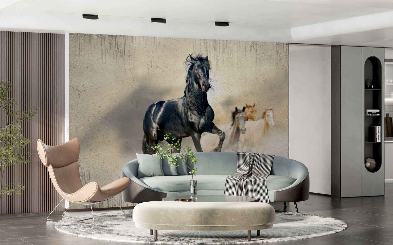 Fototapeta na rozległej łące pasie się stado koni