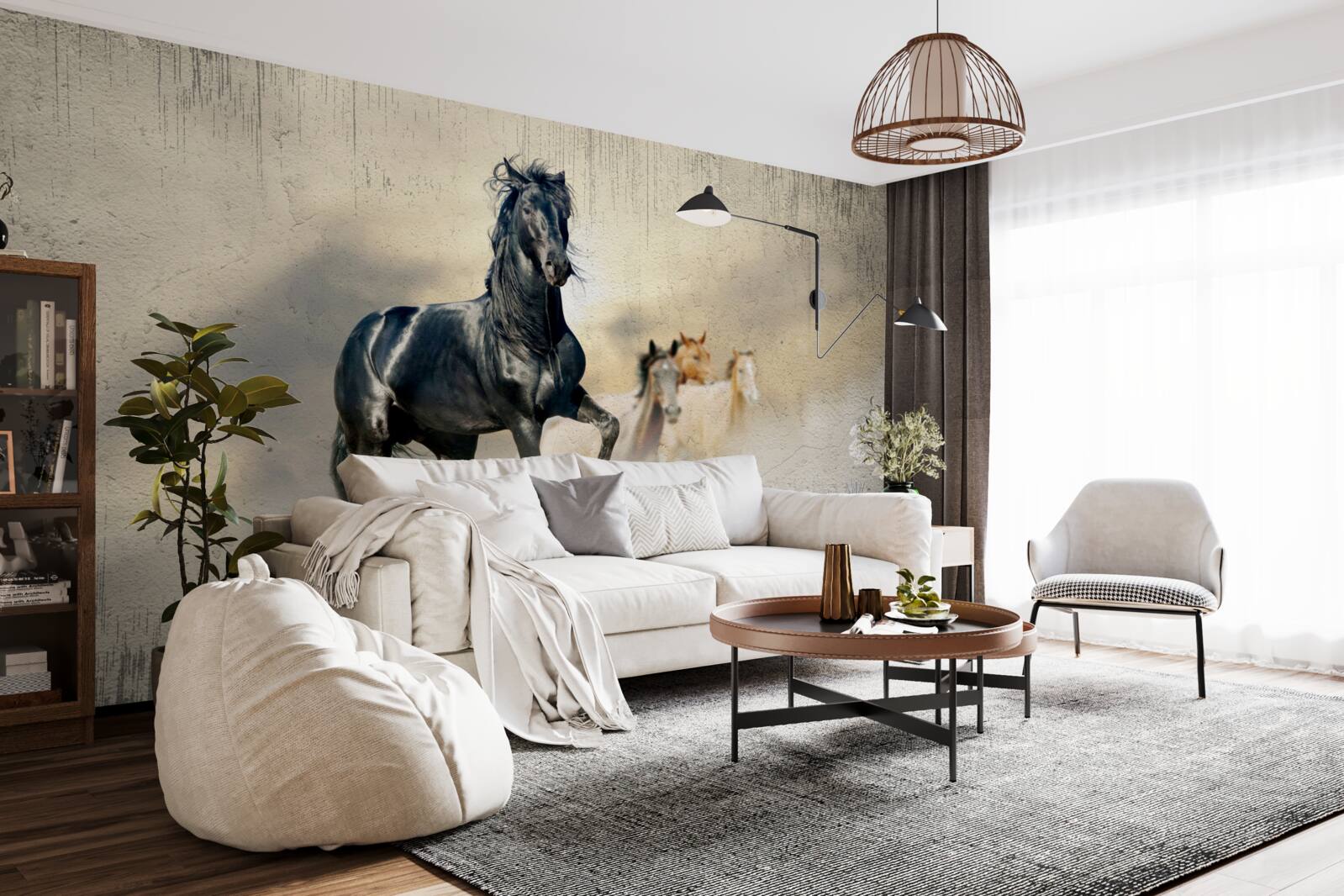 Fototapeta na rozległej łące pasie się stado koni