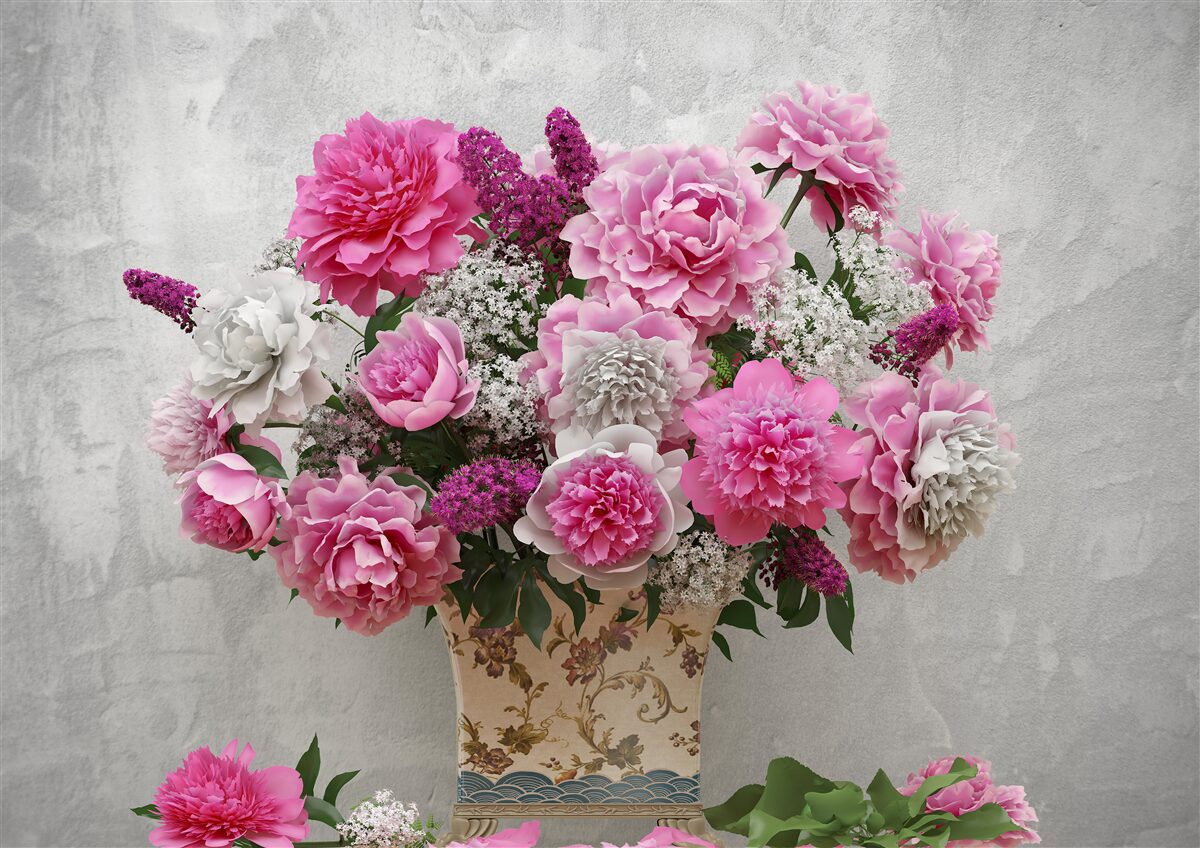 Fototapeta kompozycja białych stokrotek i kwiatów bzu