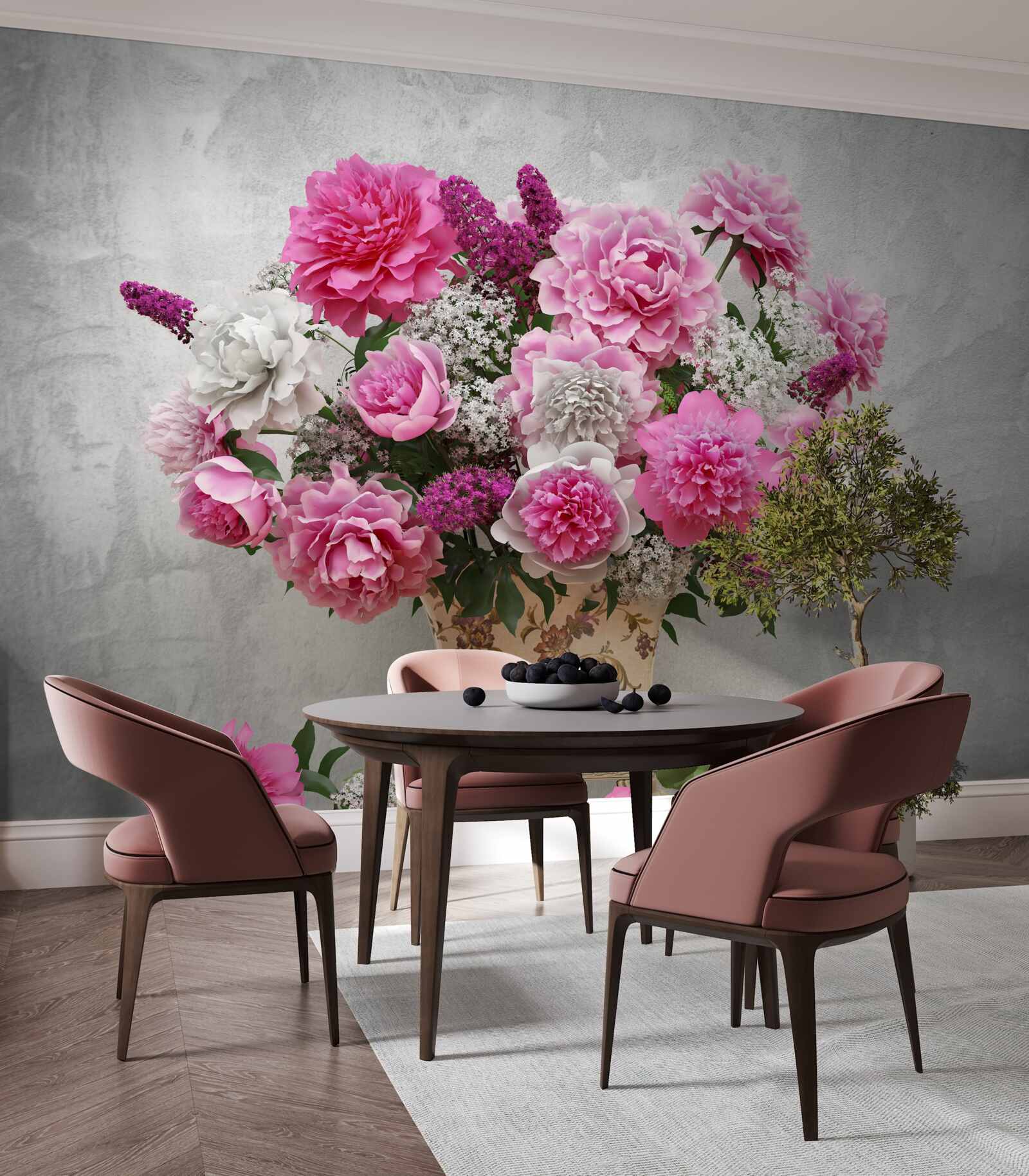 Fototapeta kompozycja białych stokrotek i kwiatów bzu