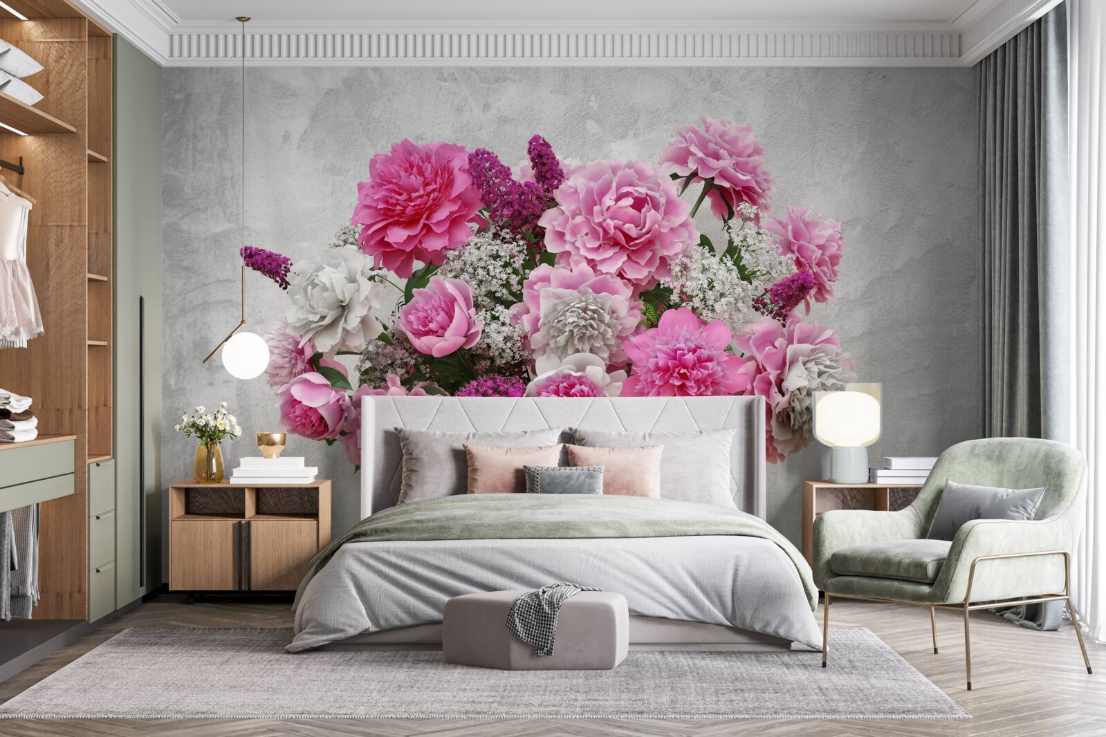 Fototapeta kompozycja białych stokrotek i kwiatów bzu