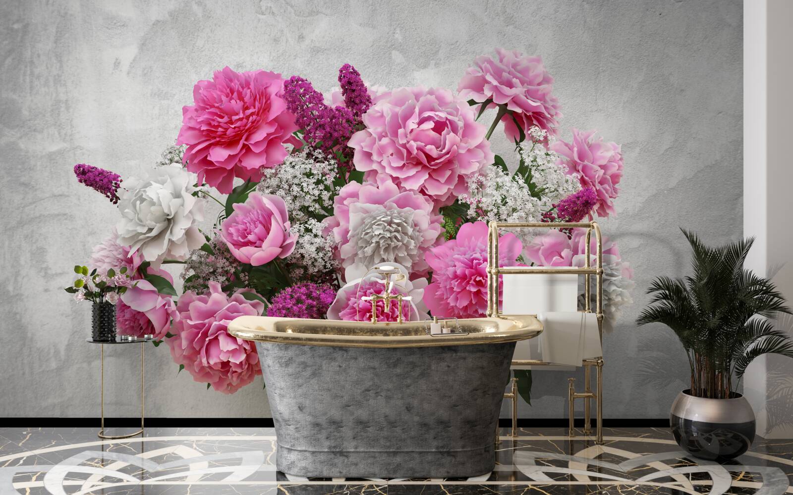 Fototapeta kompozycja białych stokrotek i kwiatów bzu