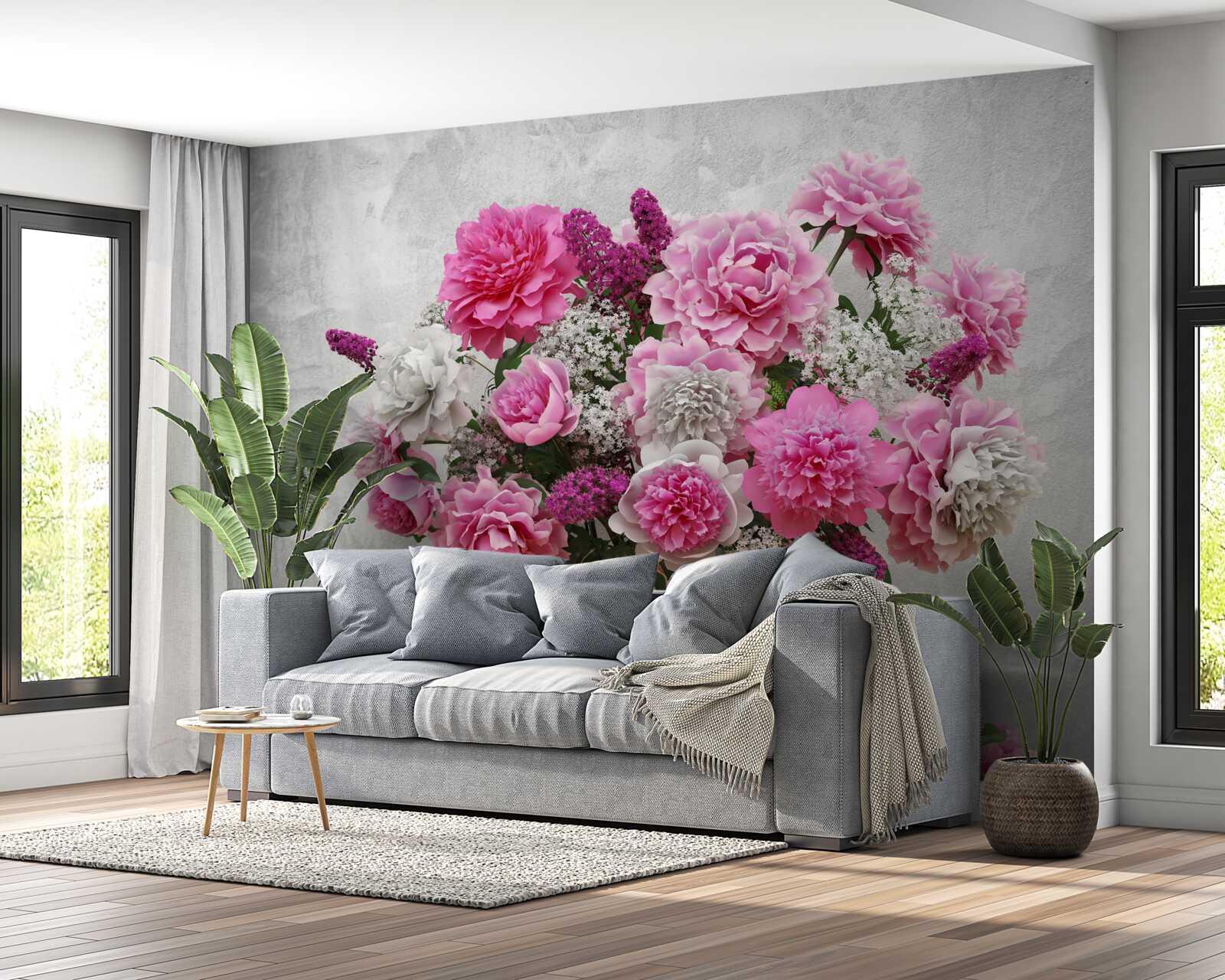 Fototapeta kompozycja białych stokrotek i kwiatów bzu