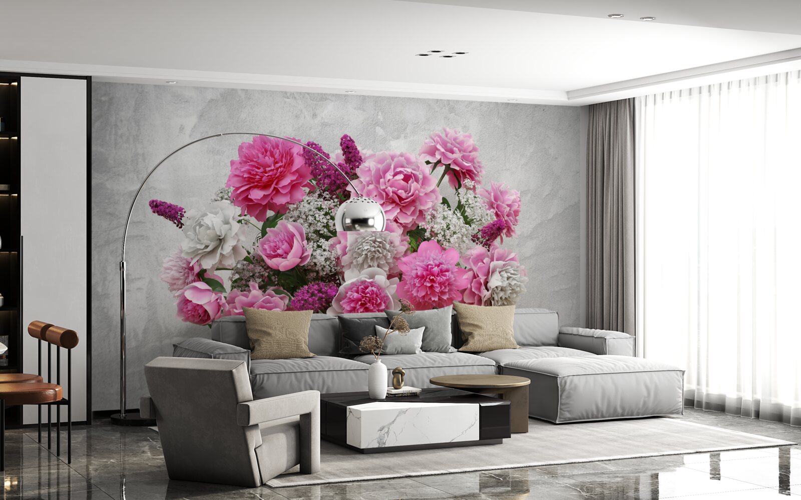 Fototapeta kompozycja białych stokrotek i kwiatów bzu