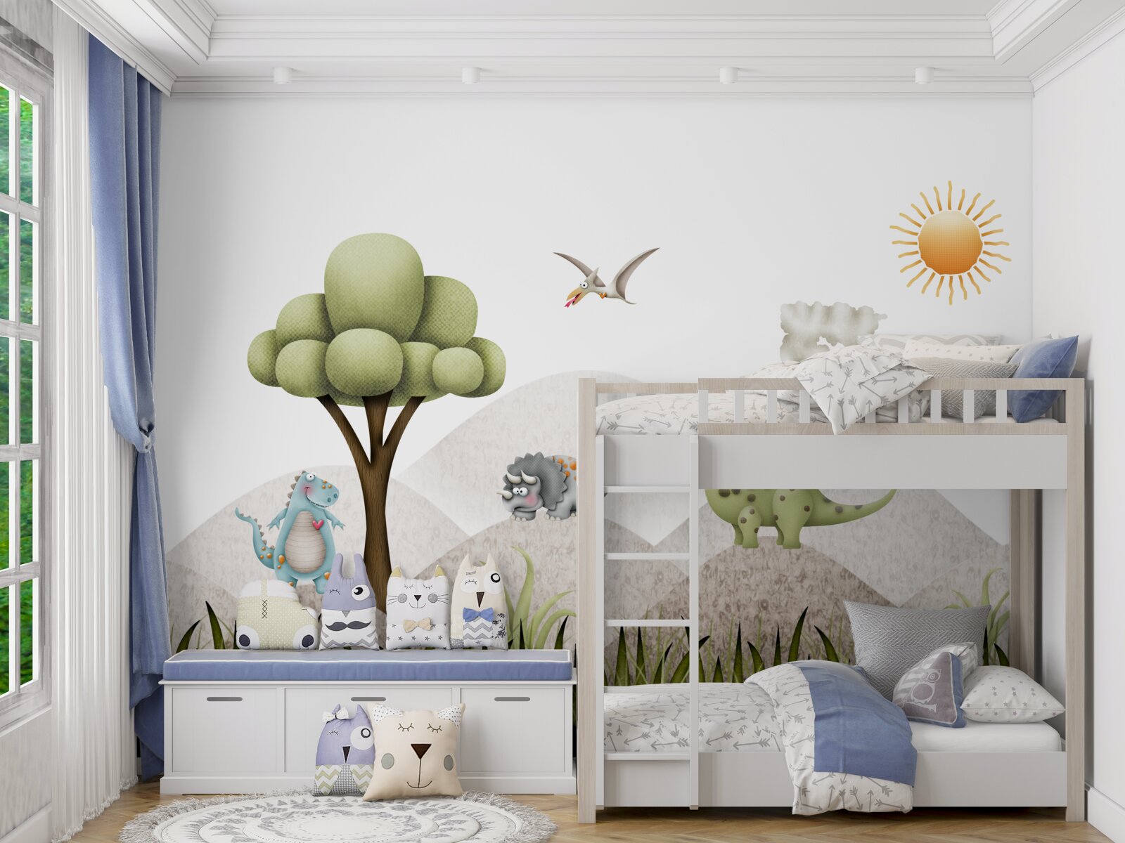 Fototapeta dinozaury spacerują obok wulkanu