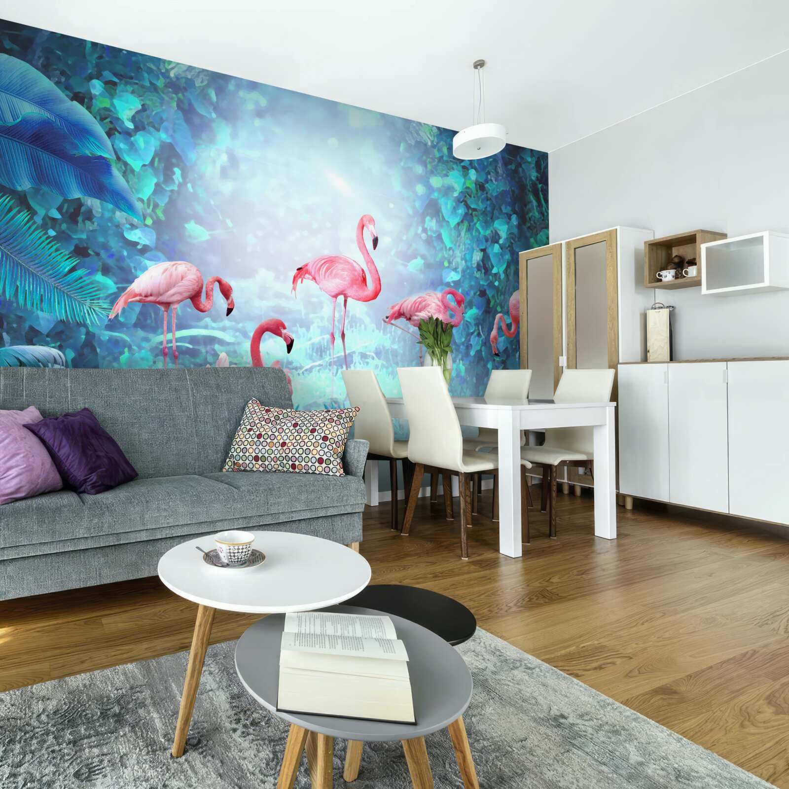 Fototapeta różowe flamingi w nocnych wodach